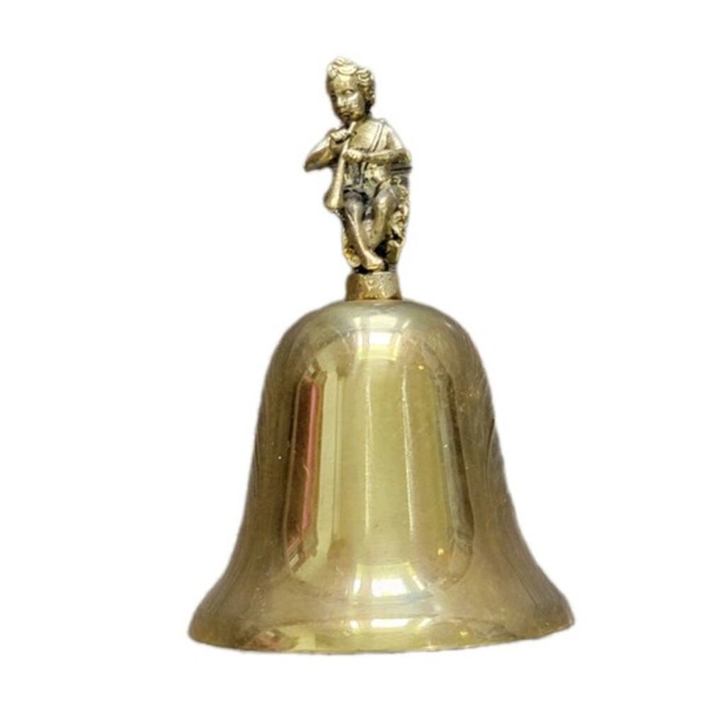 Vintage Cherub Angel Playing Harp Brass Bell Hong Kong Finial